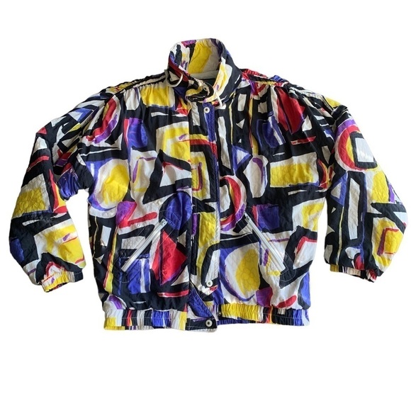 RARE Vtg Fila Magic Line abstract bomber puffer jacket rainbow multi medium - Picture 1 of 9